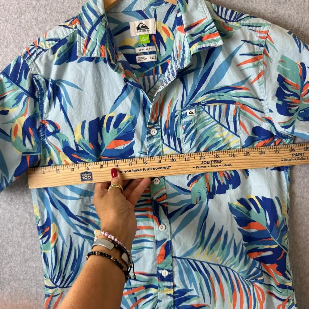 Quicksilver Hawaiian Dutton Down Shirt Boys Large Summer Vacation Beach Cruise